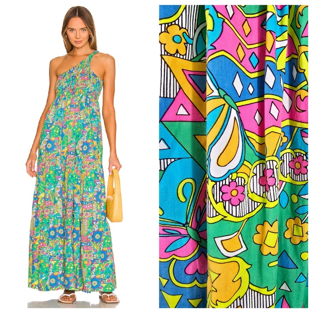 S/W/F Centered One Should Smocked Abstract Floral Maxi Dress in Stevie